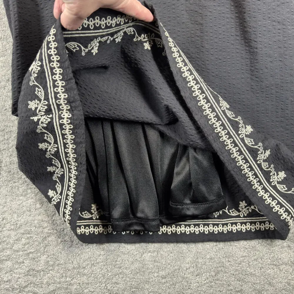 THML Black Embroidered Sleeveless Mini Dress Tunic‎ Ornate Boho Lined Sz Medium